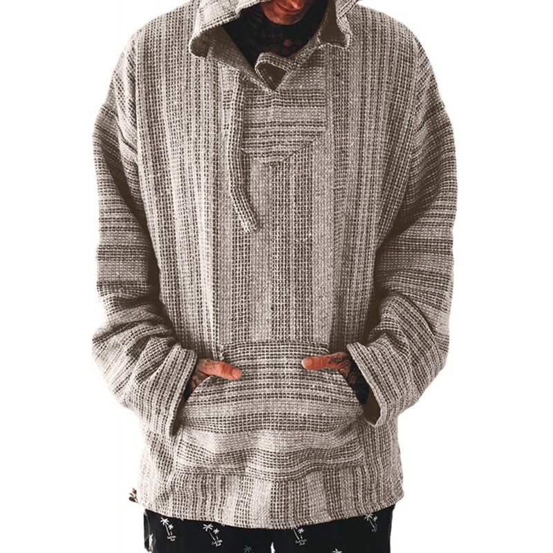 Men's Knitted Kangaroo Pocket Hooded Coat