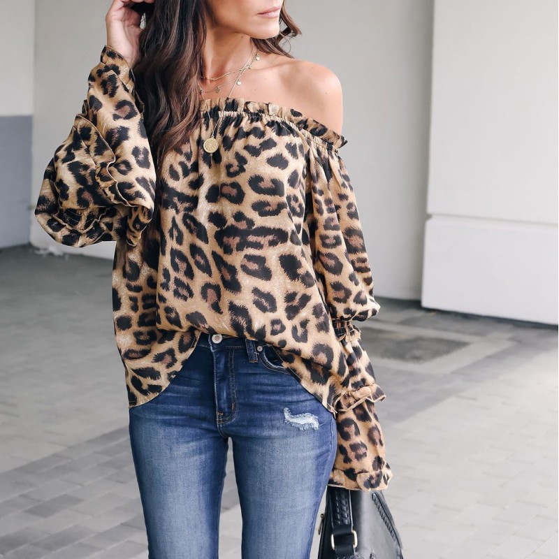 Wildlife Leopard Print Off Shoulder Ruffle Top