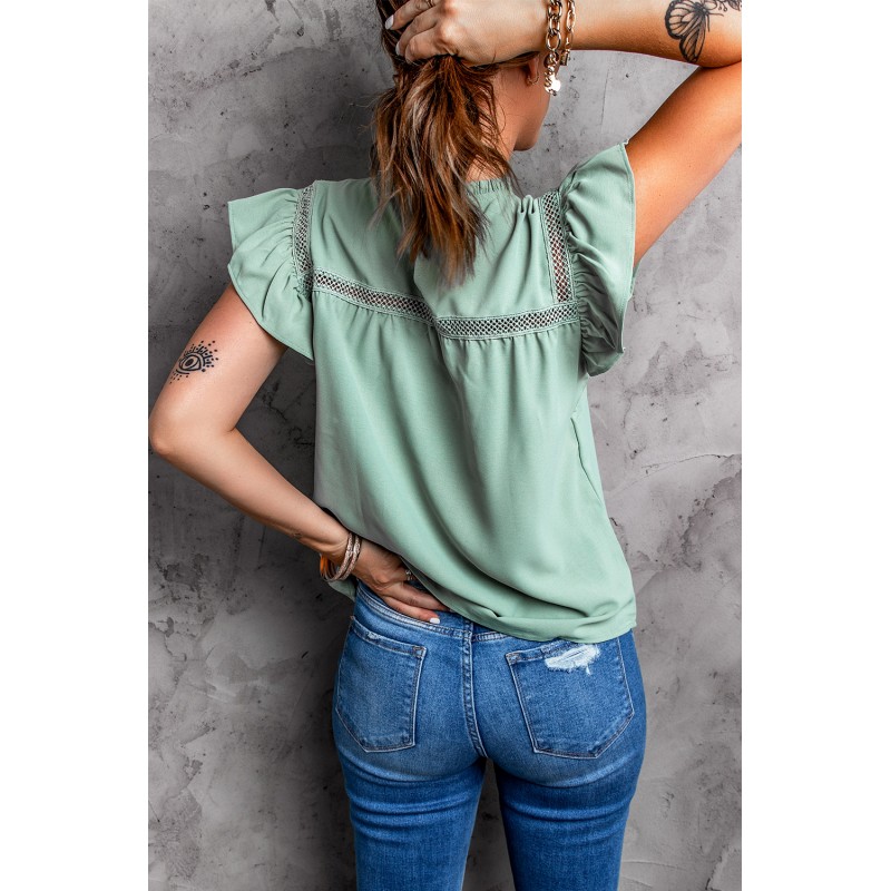 Green Flutter Ruffled Top