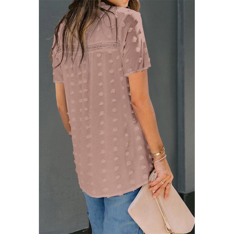 Pink Swiss Dot Short Sleeve Flowy Top