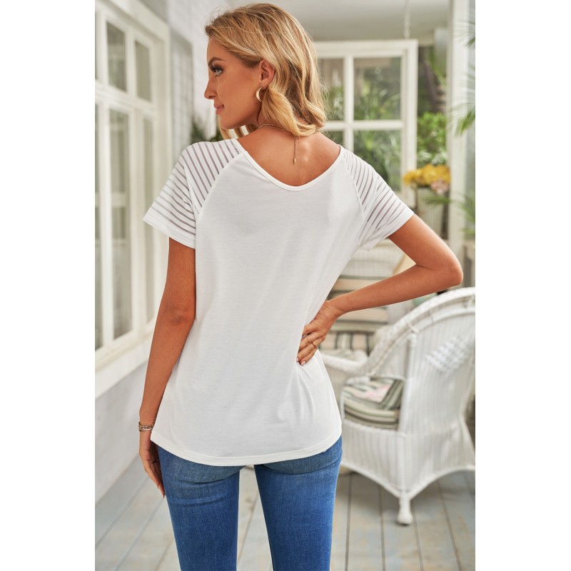 White Striped Raglan Sleeve Tee