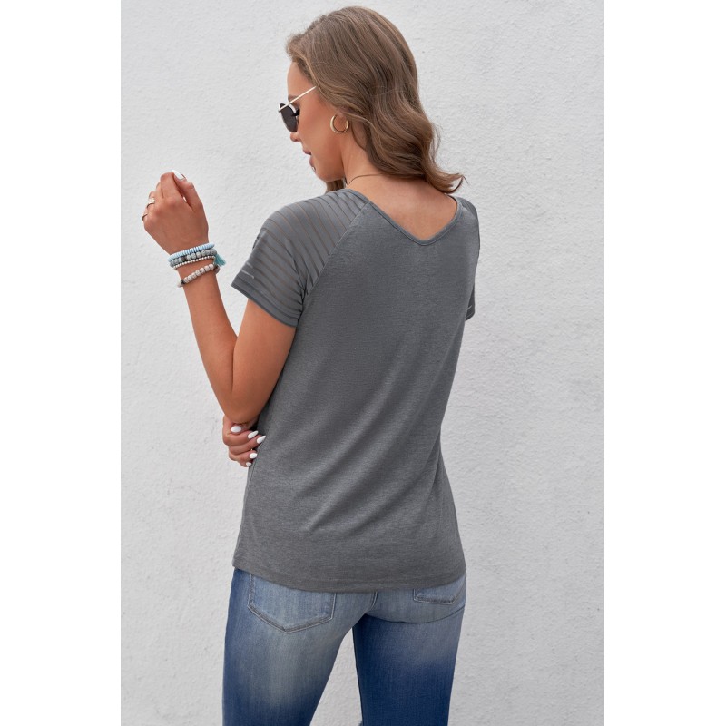 Gray Striped Raglan Sleeve Tee