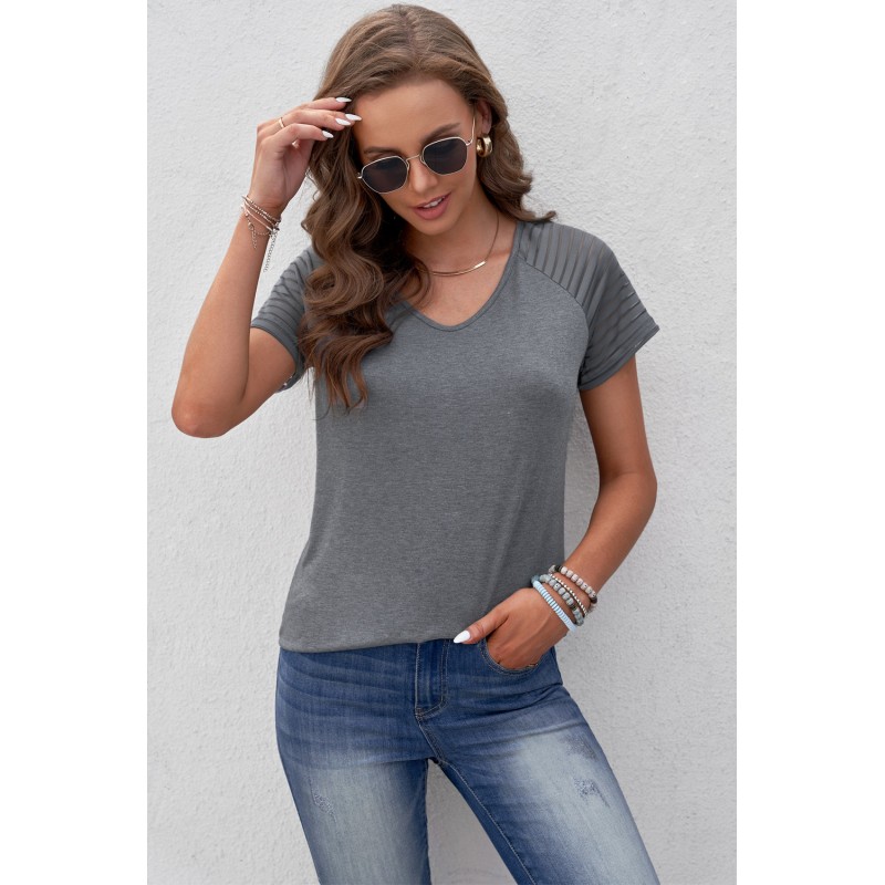 Gray Striped Raglan Sleeve Tee