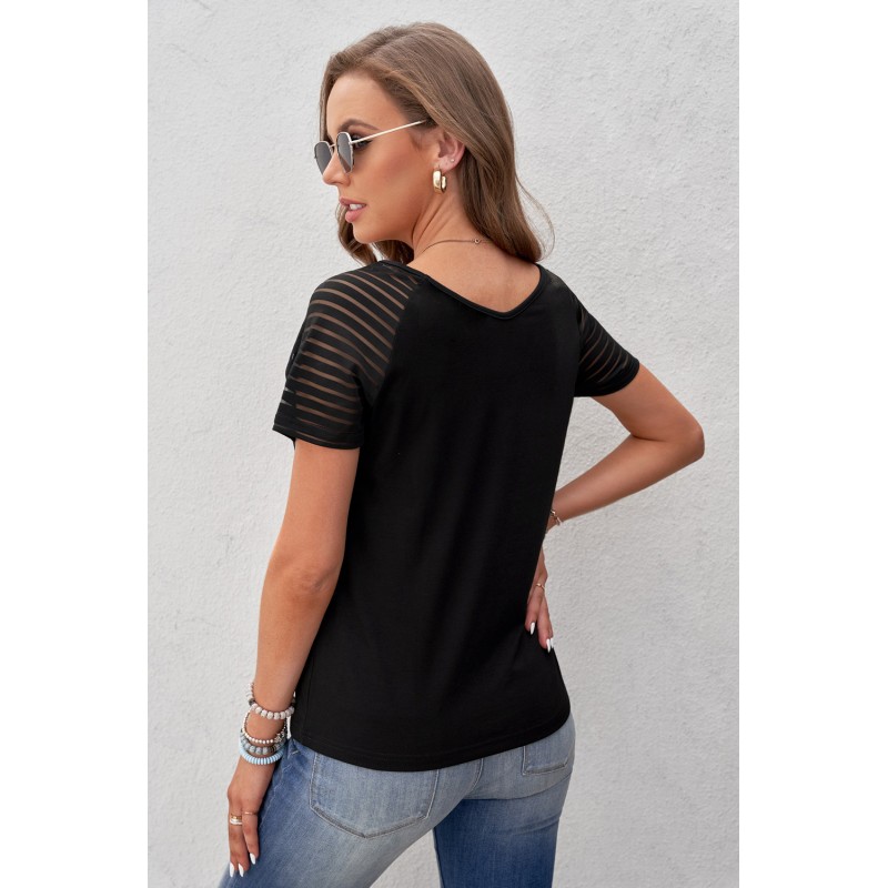 Black Striped Raglan Sleeve Tee