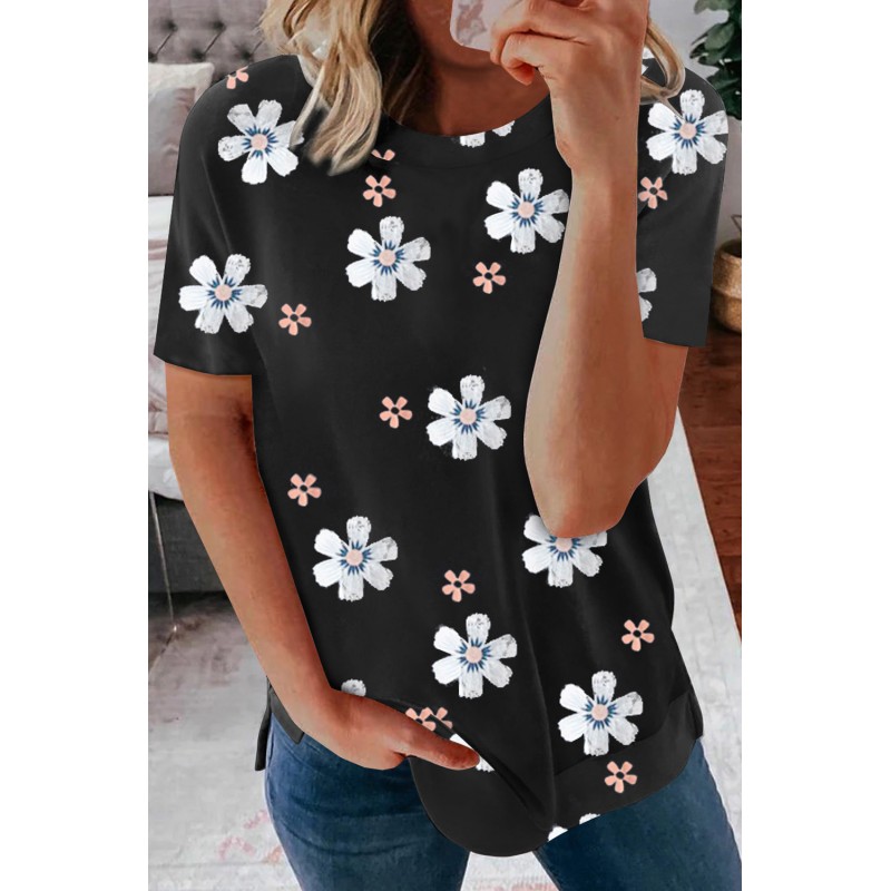 Black Floral Pattern T-shirt