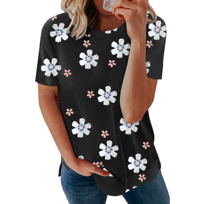 Black Floral Pattern T-shirt