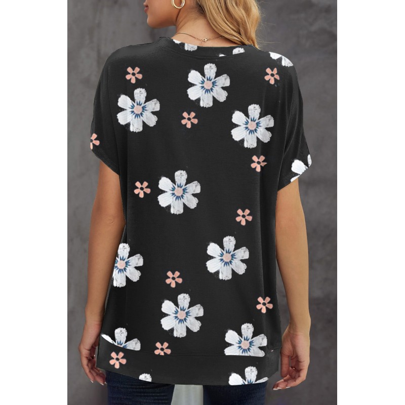 Black Floral Pattern T-shirt