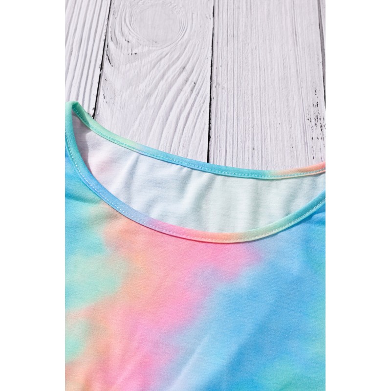 Stripe Tie-dyed Print Pocket 3/4 Sleeve Top