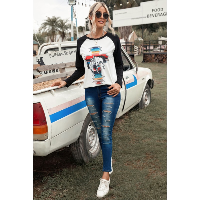 Serape War Paint Graphic Raglan Sleeve Top