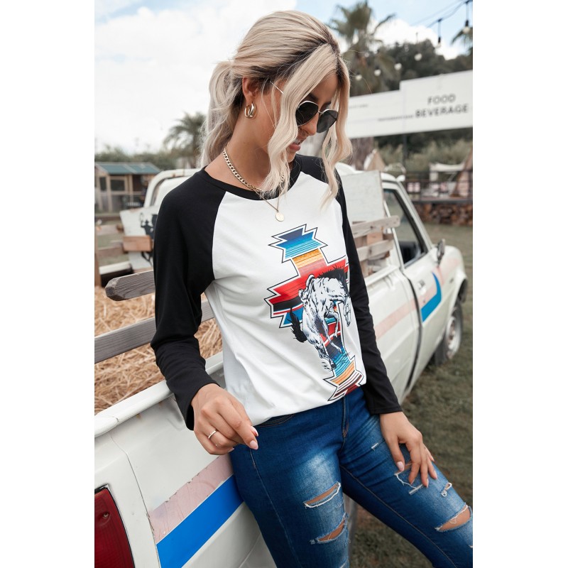 Serape War Paint Graphic Raglan Sleeve Top