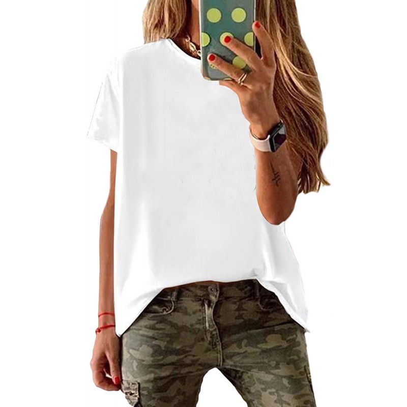 White Solid Color Crew Neck Short Sleeve Top