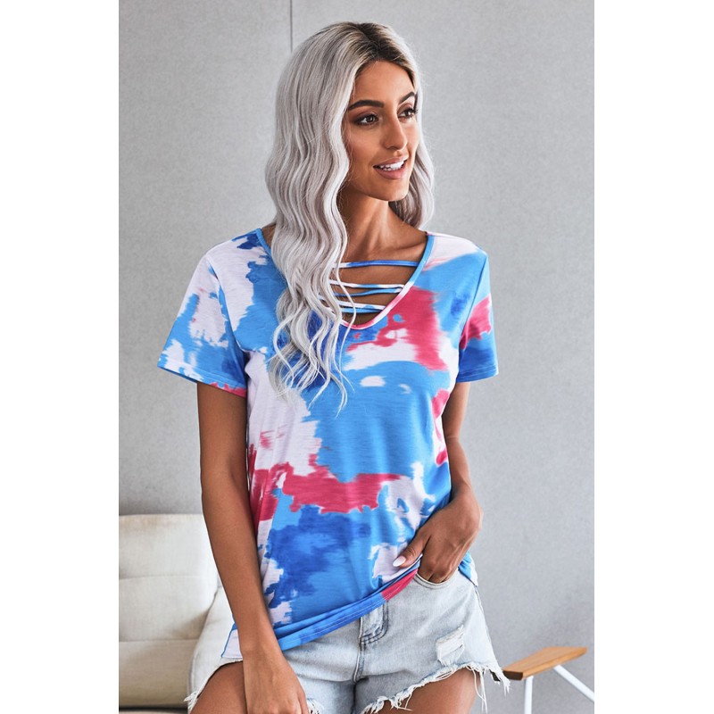 Sky Blue Cage Detail Tye Dye Top