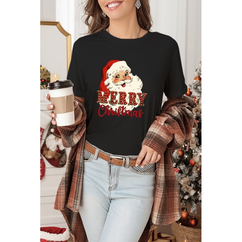 Merry Christmas Santa Clause Print Short Sleeve Graphic Tee