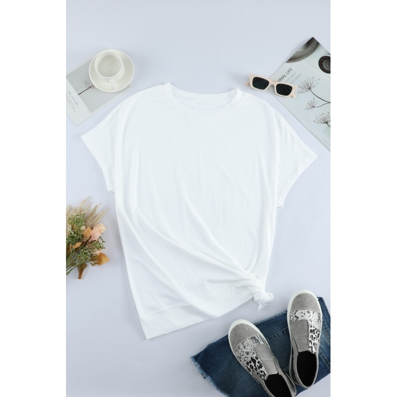 White Round Neck Short Sleeve Solid Color Tee