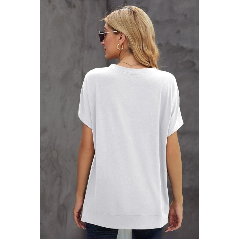 White Round Neck Short Sleeve Solid Color Tee