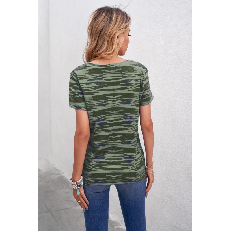 Green Camouflage Print Short Sleeve Tee