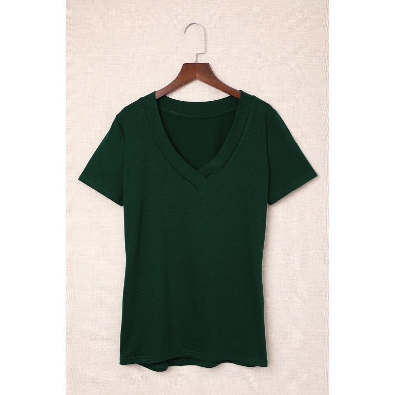 Green Solid Color V Neck Bodycon T-shirt