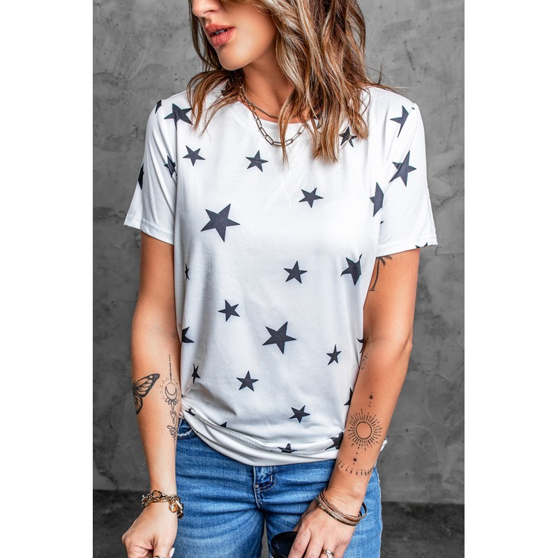 White Star Print Crew Neck T-shirt