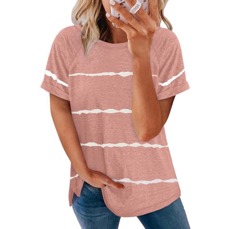 Pink Stripe Print Loose T-shirt