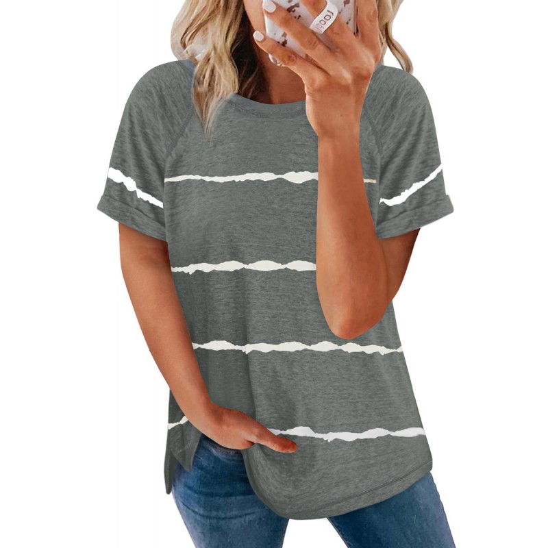 Gray Stripe Print Loose T-shirt