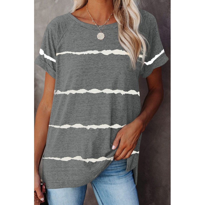 Gray Stripe Print Loose T-shirt