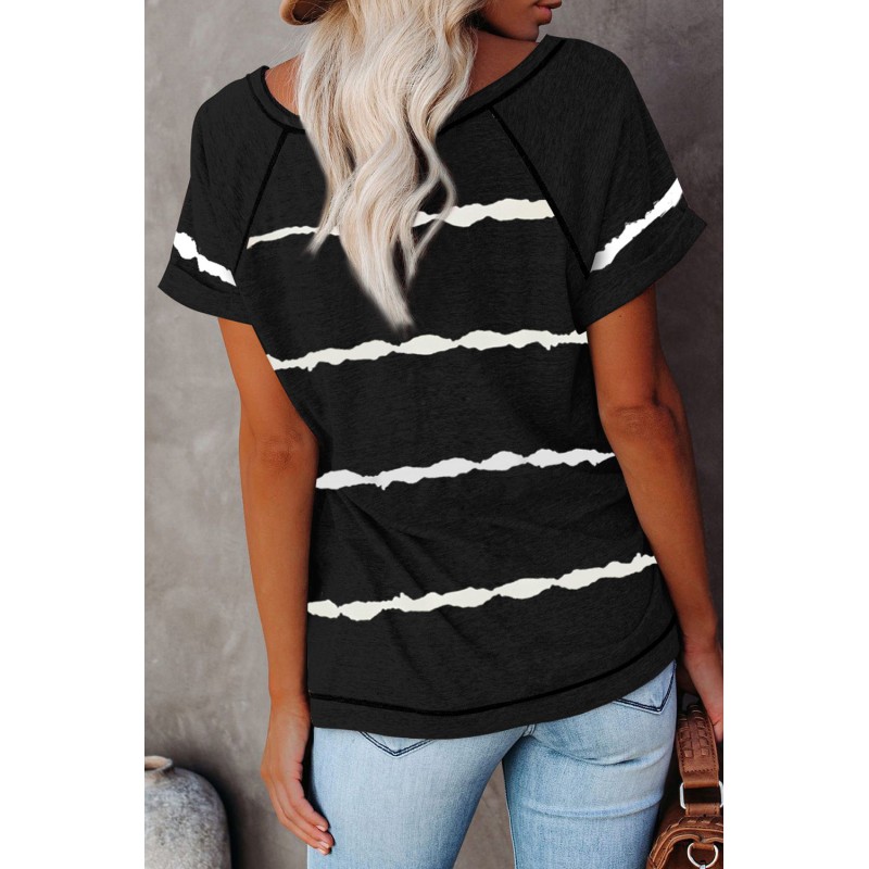 Black Stripe Print Loose T-shirt