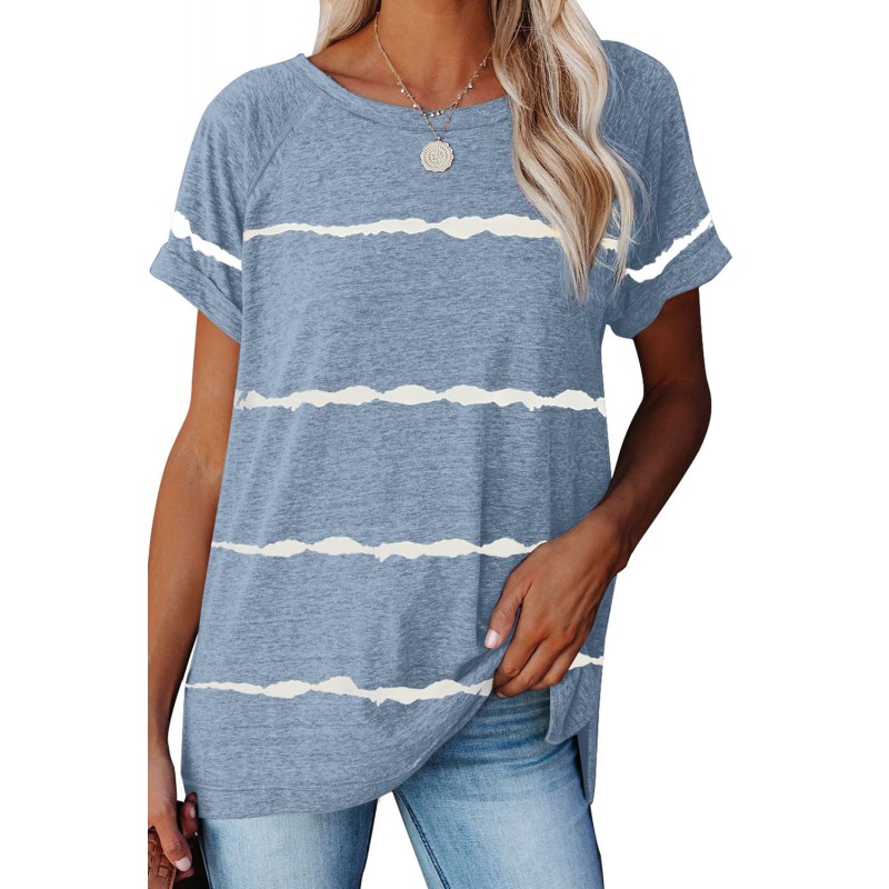 Blue Stripe Print Loose T-shirt