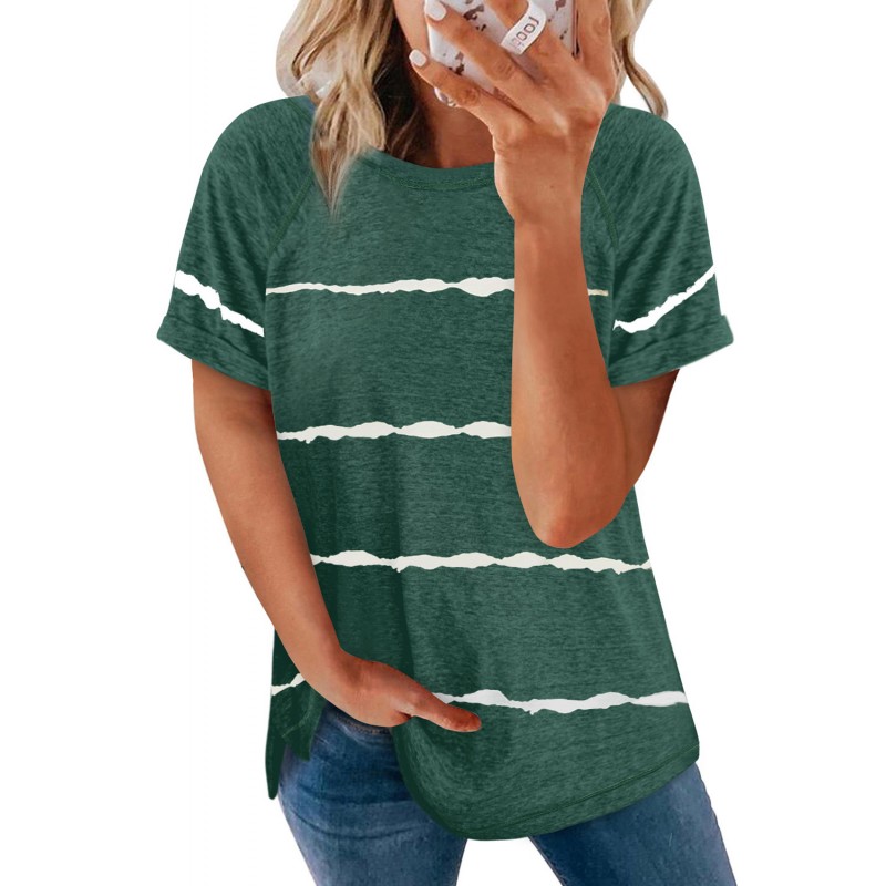 Green Stripe Print Loose T-shirt