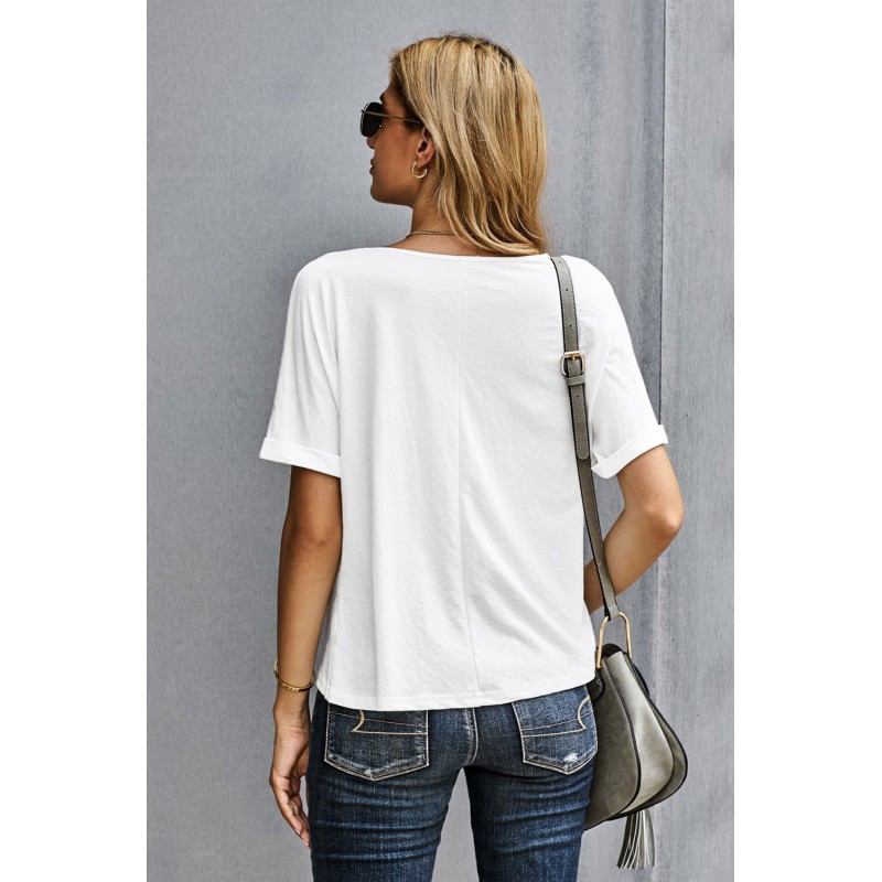 White Plain Crew Neck Short Sleeve Twist Tee